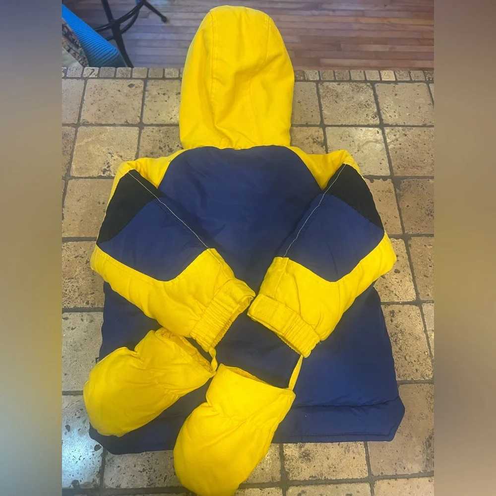 Toddler Blue & Yellow Winter Snowsuit – 24M – Warm Hooded Ski Outfit